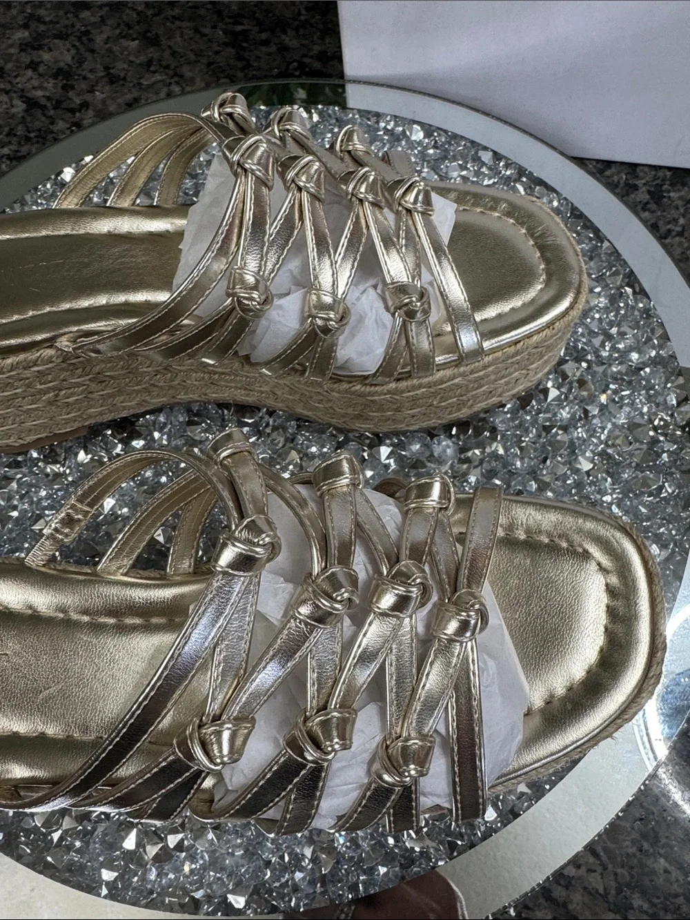 Nine West Metallic Gold Braided Espadrille Platform Slides NEW 8